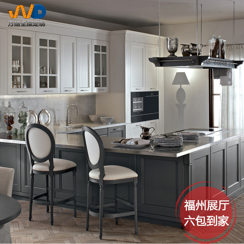 福州美式轻奢橱柜定制 整体厨柜定做 实木白色家用别墅厨房装修