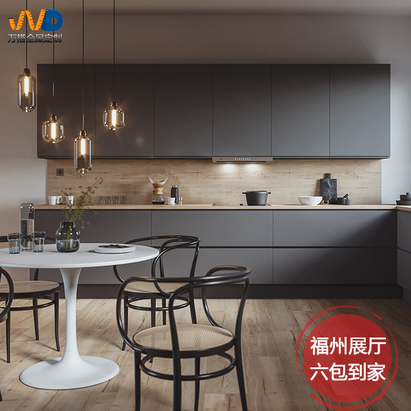 福州极简轻奢橱柜定制灰色简约厨柜定做 厨房装修包安装平潭福清